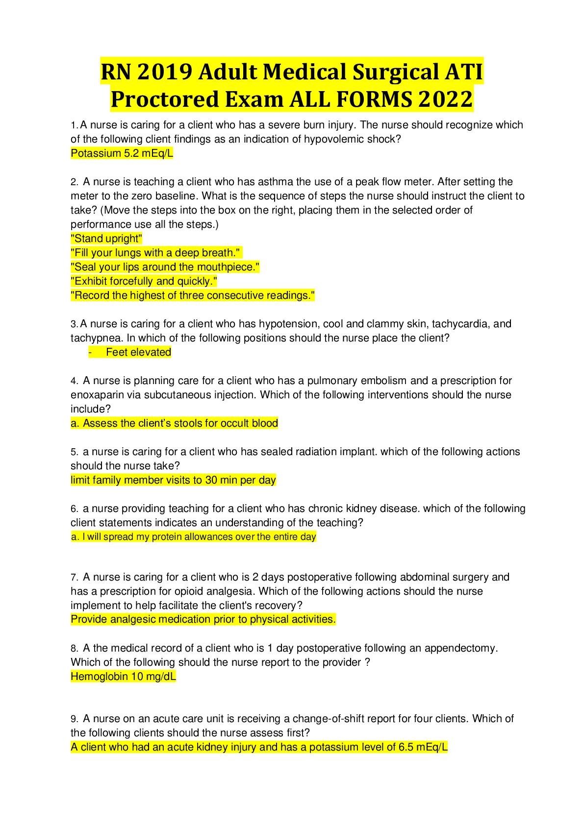 Preview image for RN 2019 Adult Medical Surgical ATI Proctored Exam ALL FORMS 2022